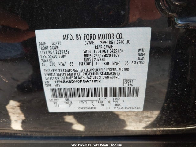 1FMSK8DH0PGA71892 Ford EXPLORER XLT
