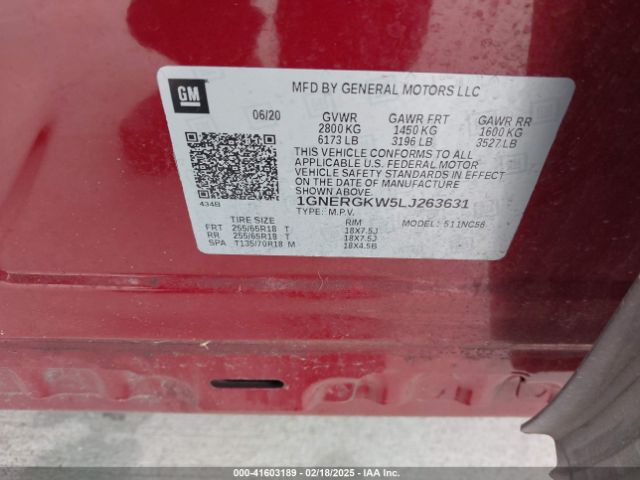 1GNERGKW5LJ263631 Chevrolet Traverse Fwd Lt Cloth