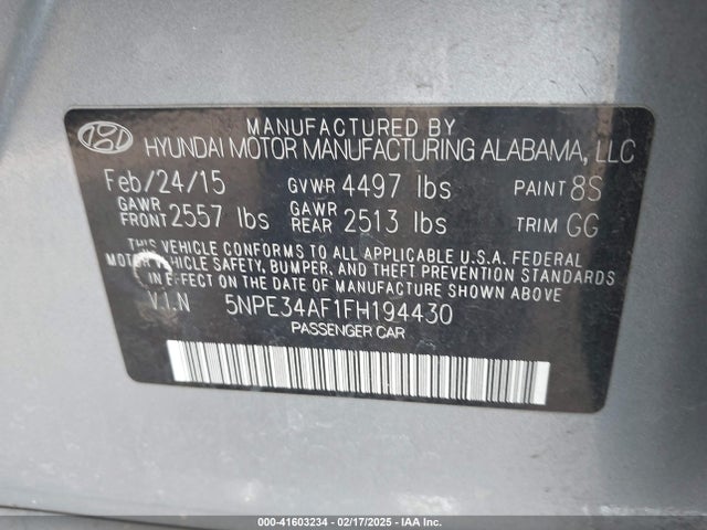 5NPE34AF1FH194430 Hyundai Sonata Limited