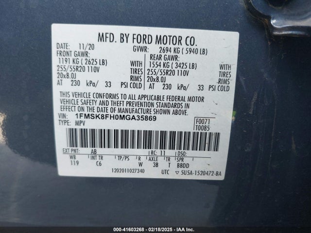 Ford Explorer Limited 2021 1FMSK8FH0MGA35869 Image 9