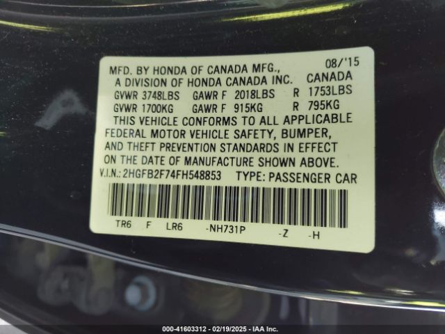 2HGFB2F74FH548853 Honda CIVIC SE