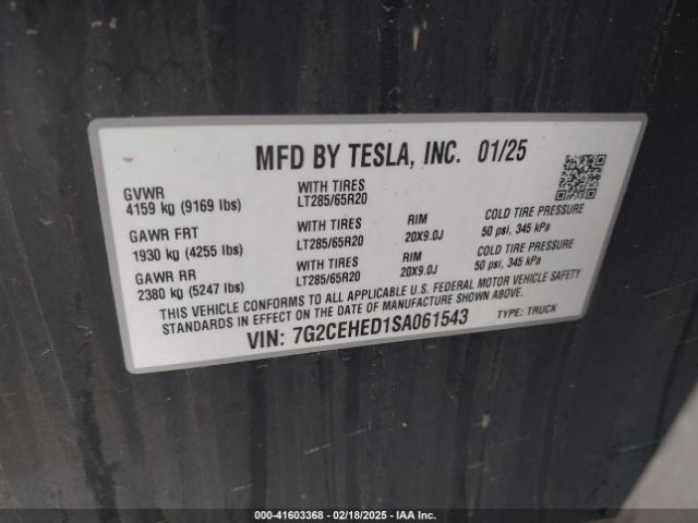 7G2CEHED1SA061543 Tesla Cybertruck All-wheel Drive