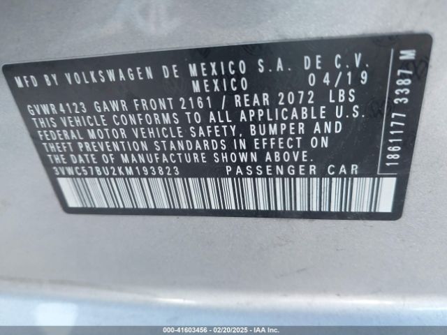 3VWC57BU2KM193823 Volkswagen Jetta 1.4t R-line/1.4t S/1.4t Se