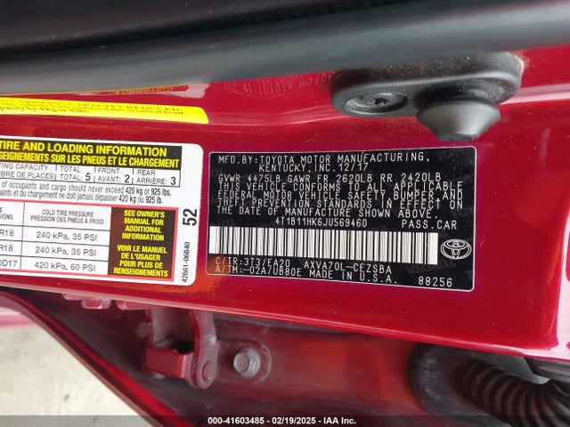 4T1B11HK6JU569460 Toyota CAMRY SE