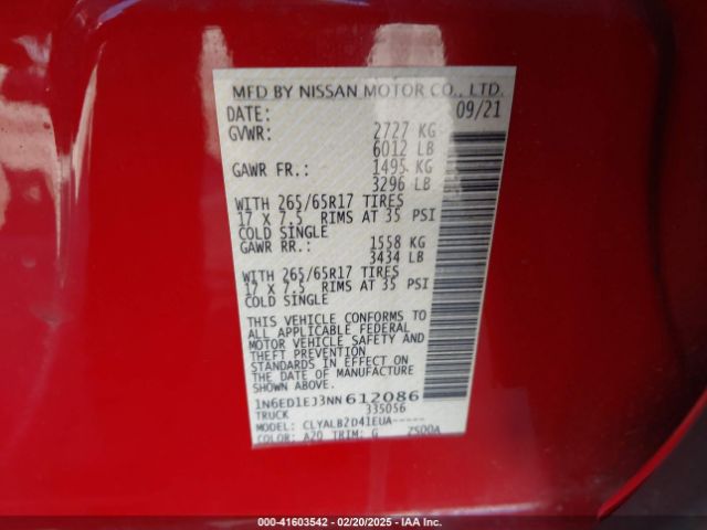 1N6ED1EJ3NN612086 Nissan Frontier Sv 4x2