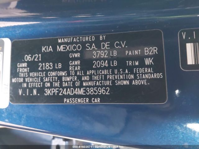3KPF24AD4ME385962 KIA Forte Lxs