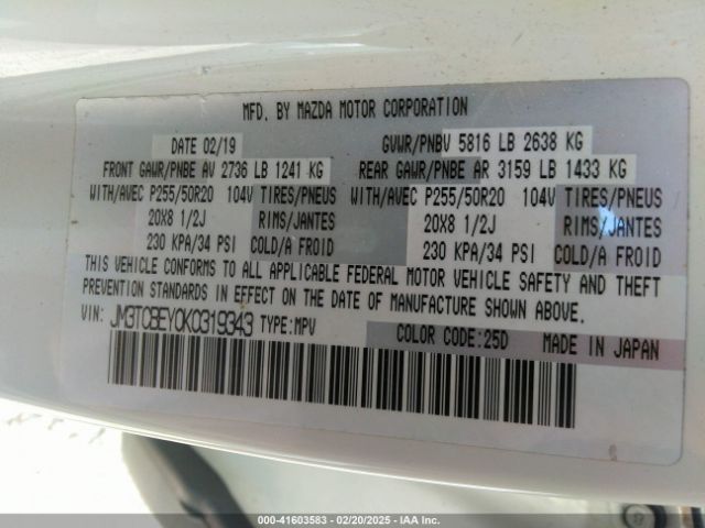 JM3TCBEY0K0319343 Mazda Cx-9 Signature