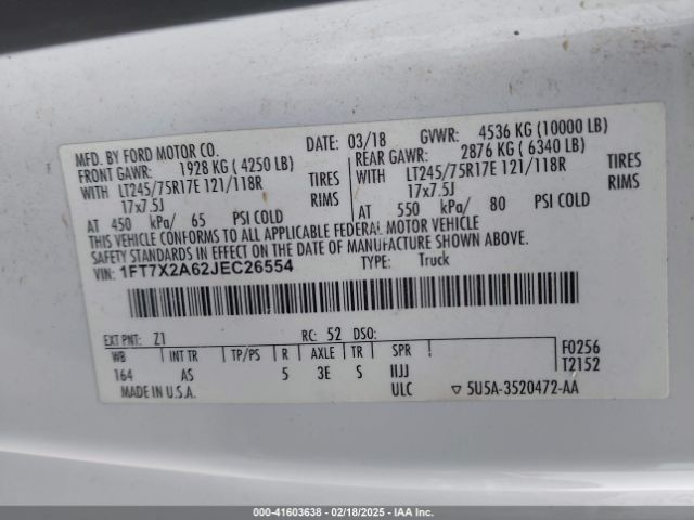 1FT7X2A62JEC26554 Ford F-250 Xl