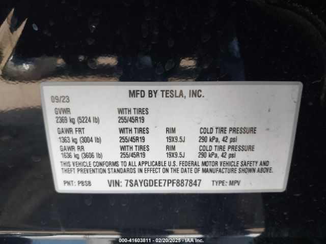 7SAYGDEE7PF887847 Tesla Model Y Awd/long Range Dual Motor All-wheel Drive