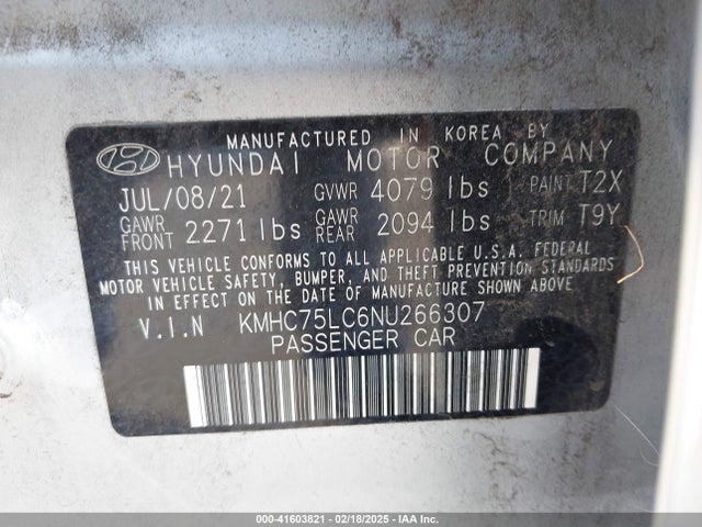 KMHC75LC6NU266307 Hyundai Ioniq Hybrid Se