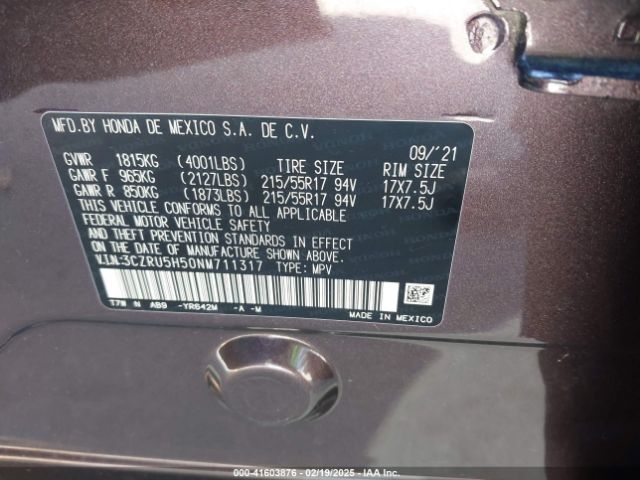 3CZRU5H50NM711317 Honda Hr-v 2wd Ex