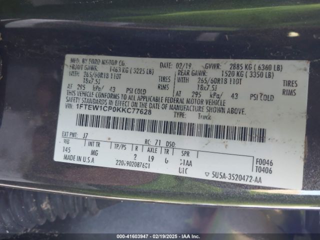 1FTEW1CP0KKC77628 Ford F-150 Xlt