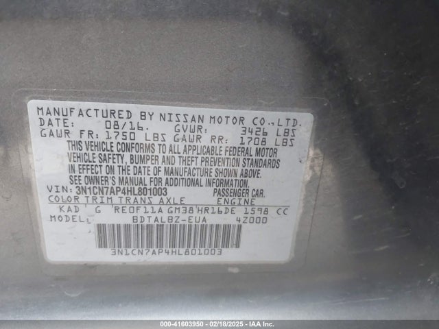 Nissan Versa 1.6 Sv 2017 3N1CN7AP4HL801003 Image 9