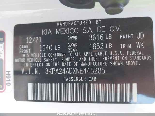 KIA RIO LX 2022 3KPA24ADXNE445285 Image 9