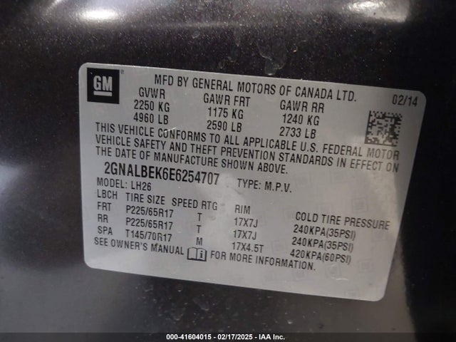 2GNALBEK6E6254707 Chevrolet EQUINOX 1LT