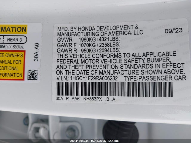 Honda ACCORD LX 2024 1HGCY1F29RA006232 Image 9