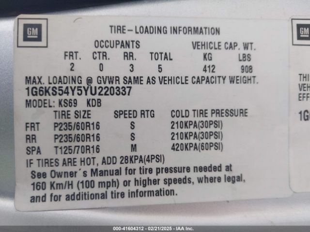 2000 CADILLAC SEVILLE 1G6KS54Y5YU220337 Photo 8