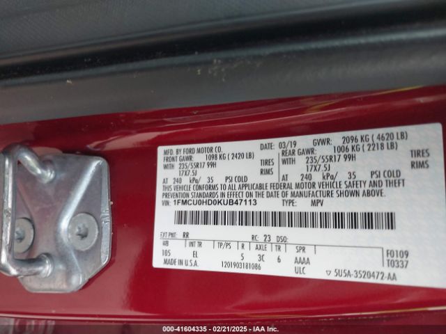 1FMCU0HD0KUB47113 Ford ESCAPE SEL