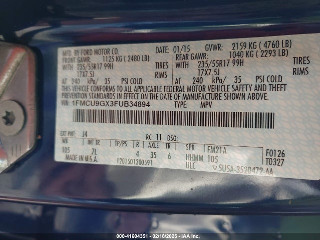 Ford ESCAPE SE 2015 1FMCU9GX3FUB34894 Image 9