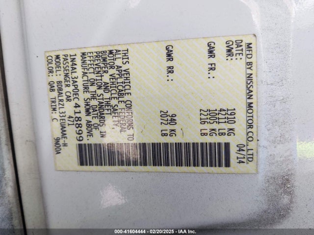 1N4AL3AP0EC418899 Nissan Altima 2.5 S