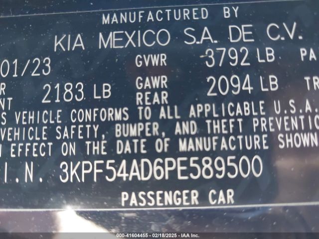 3KPF54AD6PE589500 KIA Forte Gt-line