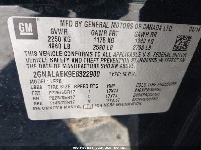 Chevrolet EQUINOX LS 2014 2GNALAEK9E6322900 Image 9