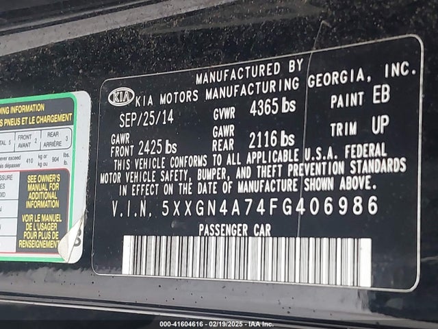 KIA OPTIMA EX 2015 5XXGN4A74FG406986 Image 9