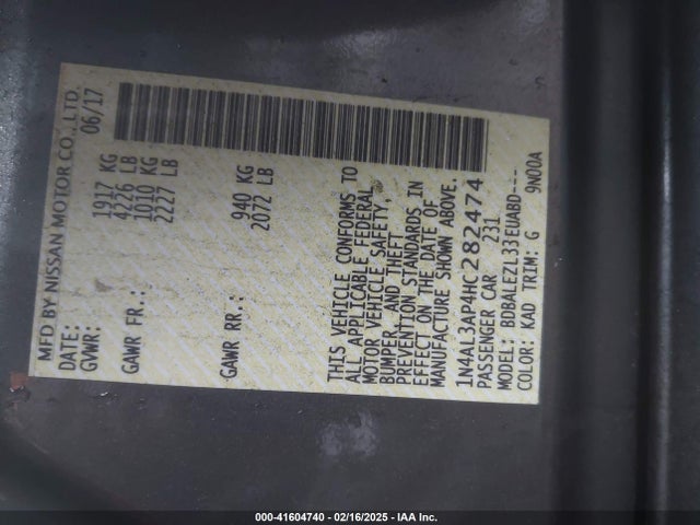 1N4AL3AP4HC282474 Nissan Altima 2.5 S