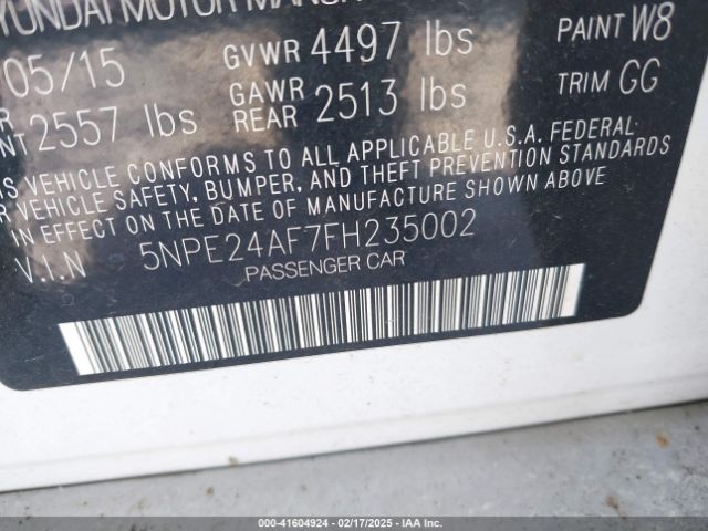 5NPE24AF7FH235002 Hyundai SONATA SE