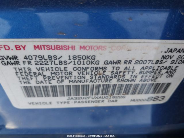 2010 MITSUBISHI LANCER JA32U2FUXAU018226 Photo 8