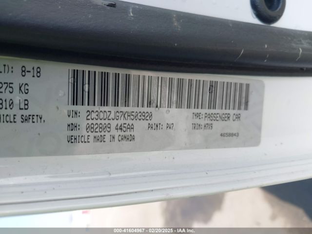 2C3CDZJG7KH503920 Dodge Challenger Gt