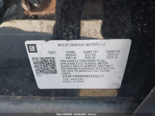1G1FY6S00M4105177 Chevrolet 2021
