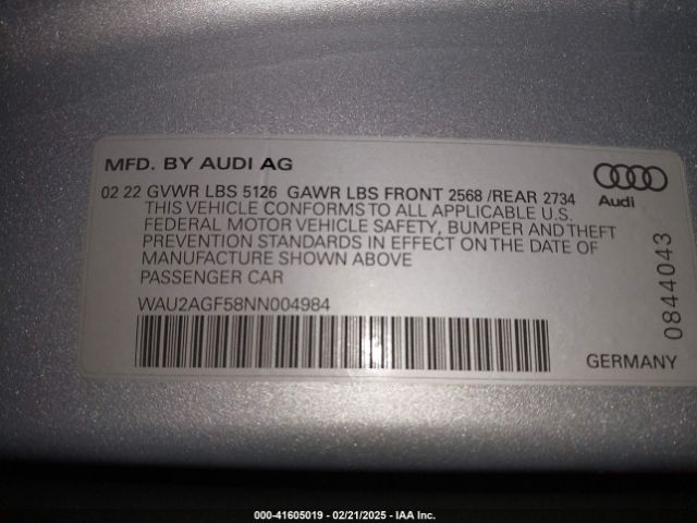 WAU2AGF58NN004984 Audi A5 Cabriolet Premium 45 Tfsi Quattro S Tronic