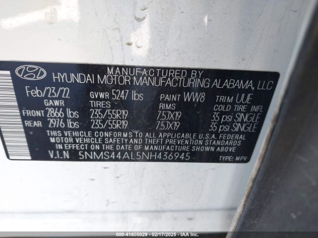 5NMS44AL5NH436945 Hyundai Santa Fe Limited