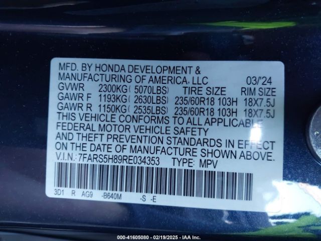 7FARS5H89RE034353 Honda Cr-v Hybrid Sport-l