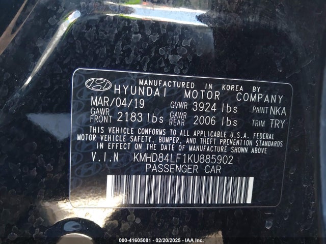 KMHD84LF1KU885902 Hyundai Elantra Value Edition
