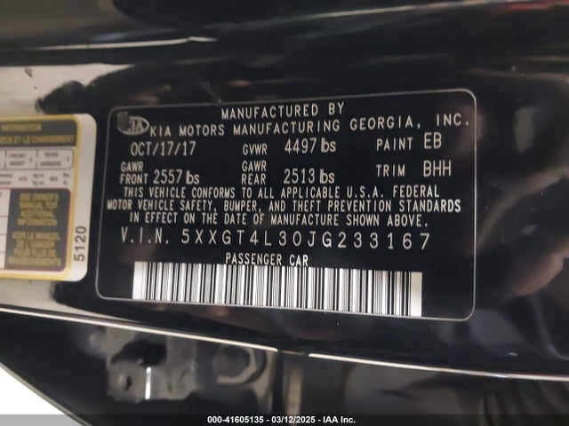 5XXGT4L30JG233167 KIA Optima Lx