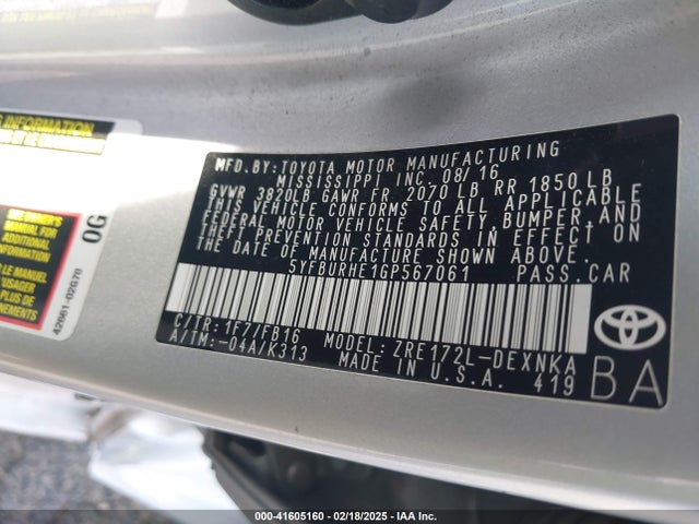 Toyota Corolla Le Plus 2016 5YFBURHE1GP567061 Image 9