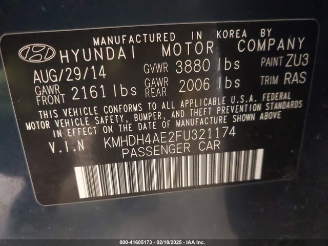 Hyundai ELANTRA SE 2015 KMHDH4AE2FU321174 Image 9