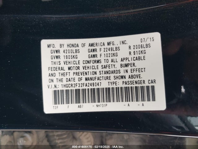 Honda ACCORD LX 2015 1HGCR2F32FA249047 Image 9