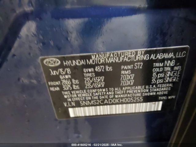 5NMS2CAD0KH005255 Hyundai Santa Fe Se