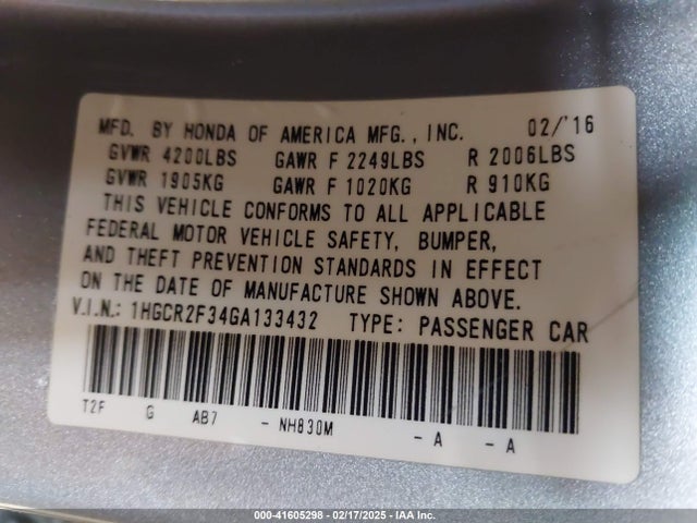 1HGCR2F34GA133432 Honda ACCORD LX