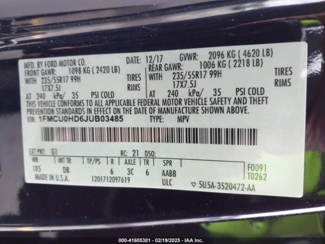 1FMCU0HD6JUB03485 Ford ESCAPE SEL