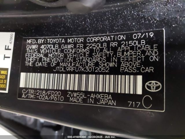 JTDL9RFU7K3012052 Toyota Prius Le