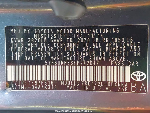 Toyota COROLLA LE 2015 5YFBURHE6FP242047 Image 9
