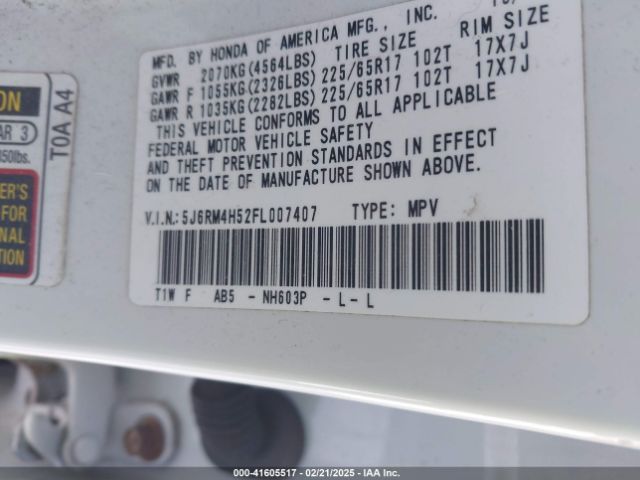 5J6RM4H52FL007407 Honda CR-V EX