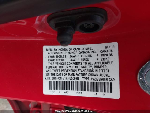 2HGFC1F71KH650080 Honda Civic Ex-l