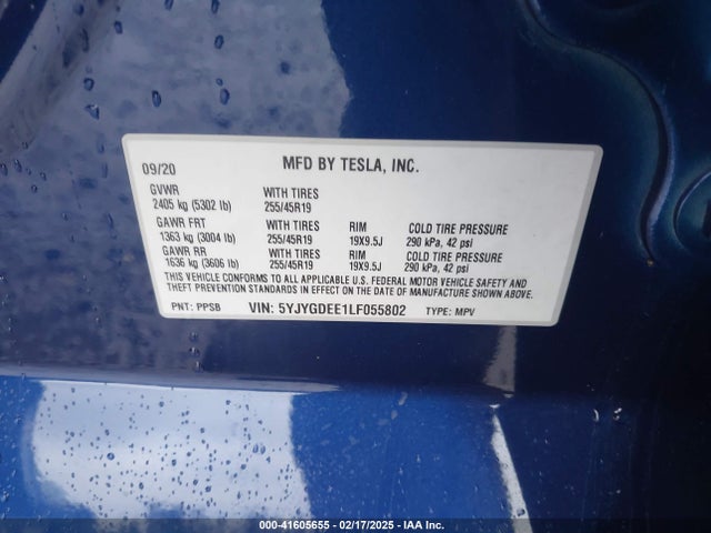 2020 TESLA MODEL Y 5YJYGDEE1LF055802 Photo 8
