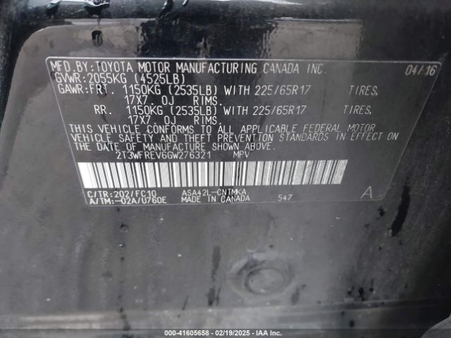 2T3WFREV6GW276321 Toyota Rav4 Xle