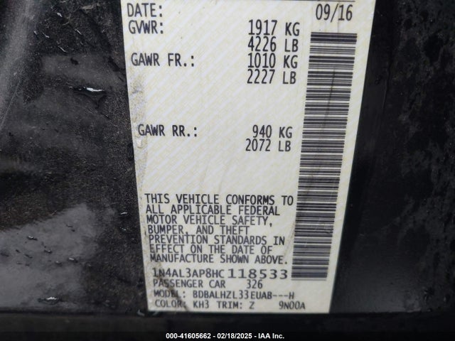 1N4AL3AP8HC118533 Nissan Altima 2.5 Sr